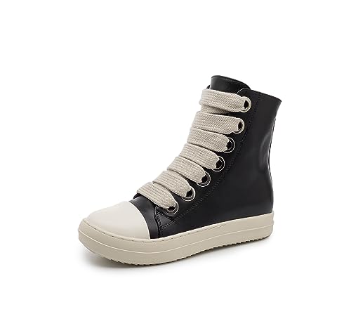 Momuk Womens High Top Sneakers Lace-up PU Leder Komfort Plattform Walking Schuhe mit Reißverschluss von Momuk