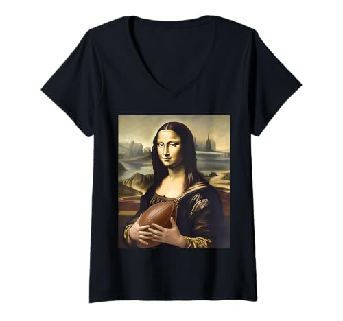 Damen Fußballspieler Mona Lisa Fußball T-Shirt mit V-Ausschnitt Damen Fußballspieler Mona Lisa Fußball T-Shirt mit V-Ausschnitt von Mona Lisa Apparel & Football Accessoires