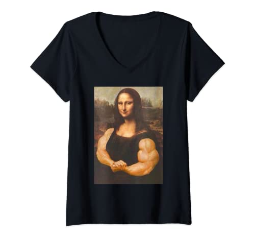 Damen Mona Lisa Bodybuilding-Trainingsanzüge für das Muskel-Fitnessstudio T-Shirt mit V-Ausschnitt von Mona Lisa Bodybuilding Muscle Gym Workout Outfits