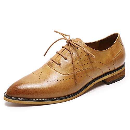 Mona flying Damen Spitze Zehe Handgefertigt Leder Derbys Lace Up Oxfords Formelle Freizeit Schuhe,Braun,40 EU von Mona flying