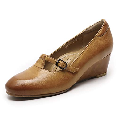 Mona flying Damen Handgefertigt Leder Keilpumps Mittlere Ferse Mary Jane Wedge Pumps,Braun,38 EU Mona flying Damen Handgefertigt Leder Keilpumps Mittlere Ferse Mary Jane Wedge Pumps,Braun,38 EU von Mona flying