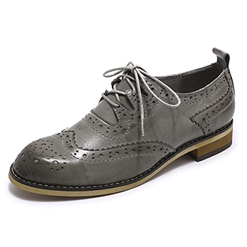 Mona flying Damen Handgefertigt Leder Lace Up Oxfords Wingtip Perforierte Brogues Büro Schuhe,Grau,40.5 EU von Mona flying