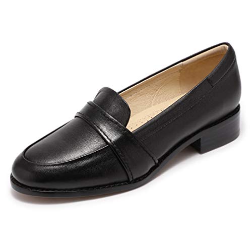 Mona flying Damen Handgefertigt Leder Loafer Slipper Mandelzehe Mokassins Casual Schuhe Für Damen,Schwarz,37.5 EU von Mona flying