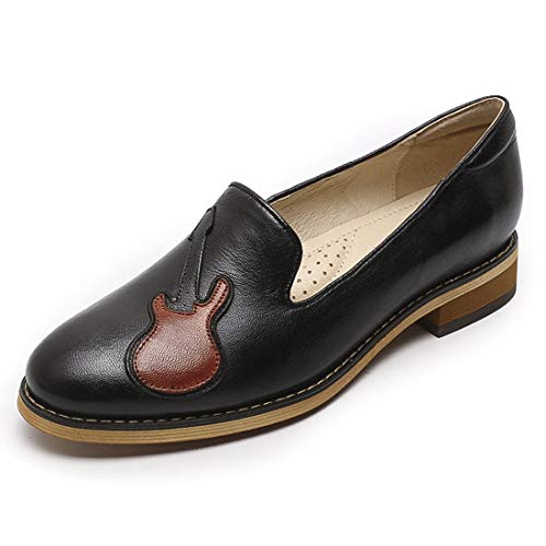 Mona flying Damen Handgefertigt Leder Mokassin Gitarrenmuster Casual Loafers Flache Schuhe Für Frauen,Schwarz,38 EU von Mona flying