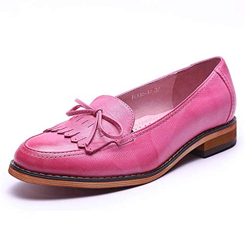 Mona flying Damen Handgefertigt Leder Loafers Quaste Slipper Schuhe Slip-On Flache Schuhe,Rosa,40.5 EU von Mona flying