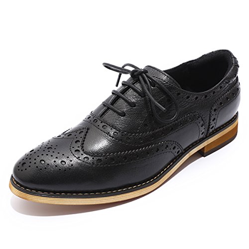 Mona flying Damen Leder Oxford Brogue Schnürhalbschuhe Handgefertigt Derby Formal Lederschuhe,Schwarz,37.5 EU von Mona flying