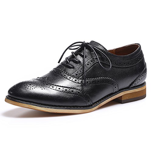 Mona flying Damen Wingtips Leder Oxford Brogue Lace Up Derbys Handgefertigt Lederschuhe Für Damen,Schwarz,39 EU von Mona flying