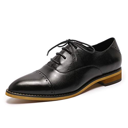 Mona flying Damen Leder Spitze Zehe Derby Schnürhalbschuhe Handgefertigt Flache Oxfords Flat,Schwarz,40.5 EU von Mona flying