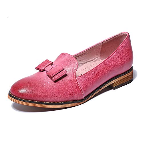 Mona flying Damen Handgefertigt Leder Slipper Bogenknoten Loafer Mokassin Slip On Freizeitschuhe,Rosa,37.5 EU von Mona flying