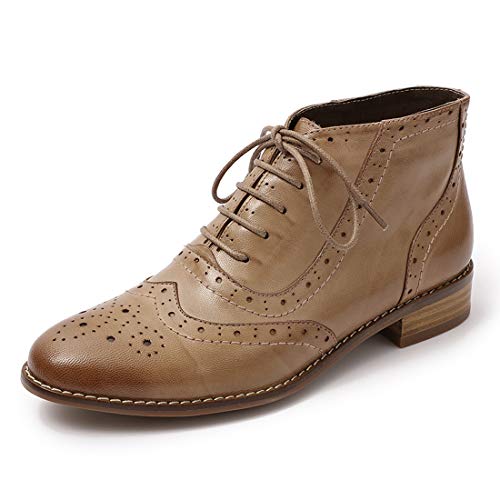 Mona flying Damen Perforiertes Brogue Handgefertigt Leder Ankle Boots Herbst Winter Schnürstiefel,Kaffee,37.5 EU von Mona flying