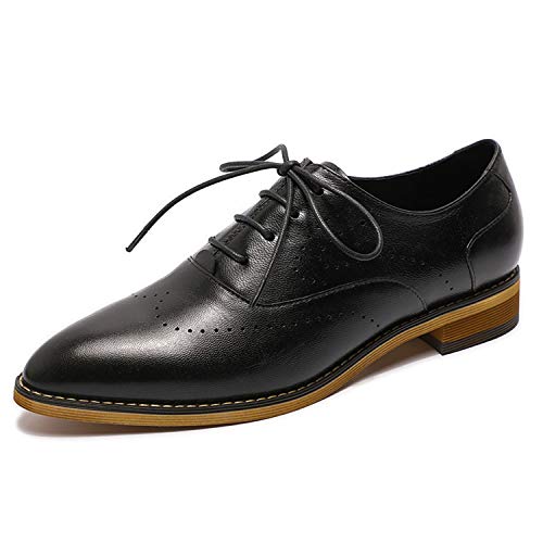 Mona flying Damen Spitze Zehe Handgefertigt Leder Derbys Lace Up Oxfords Formelle Freizeit Schuhe,Schwarz,38 EU von Mona flying