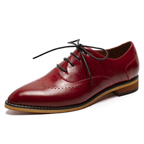 Mona flying Damen Spitze Zehe Handgefertigt Leder Derbys Lace Up Oxfords Formelle Freizeit Schuhe,Rot,39 EU von Mona flying