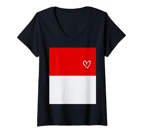 Damen Monaco-Flagge, monegassisches Herz, stolzer Nationalfeiertag T-Shirt mit V-Ausschnitt Damen Monaco-Flagge, monegassisches Herz, stolzer Nationalfeiertag T-Shirt mit V-Ausschnitt von Monaco Flag Monegasque National Day Gifts Idea