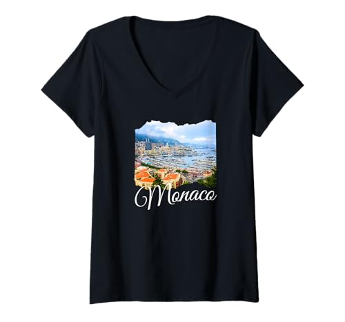 Damen Monaco-Souvenir/Monaco T-Shirt mit V-Ausschnitt Damen Monaco-Souvenir/Monaco T-Shirt mit V-Ausschnitt von Monaco-Souvenirladen