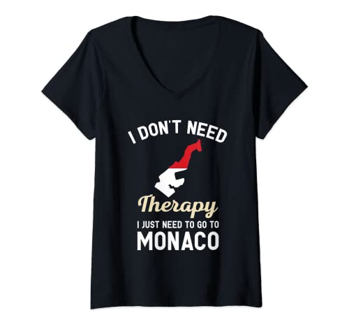 Damen Monaco Flagge Karte Reise Geschenke T-Shirt mit V-Ausschnitt von Monaco Traveling Gift Clothing