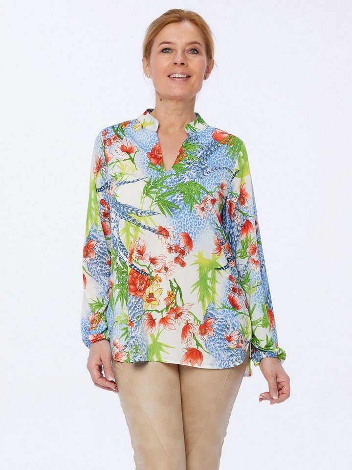 MONACO blue Blusenshirt Longbluse figurumspielend mit Leaves-Motiv von MONACO blue