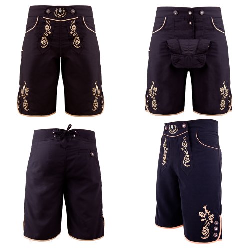 Monaco di Bavaria Originell aus Bayern, Lederbadehose, Bermudashorts, Trachten Badehose, Badelederhose mit VOLLSTICKEREIEN von der Premiummarke (schwarz/Gold, M) von Monaco di Bavaria