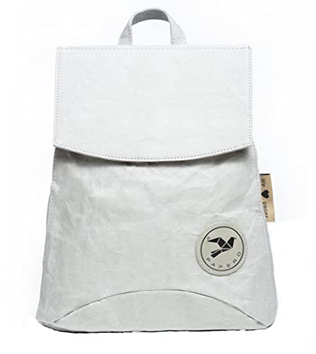 PAPERO® 3 in 1 Rucksack aus Kraft Papier - SALAMANDER - wasserfester & robuster kleiner Daypack , MINIMALISTISCH , Umhängetasche, Messenger, Handtasche & veganem Leder - für Alltag | nachhaltig (grau) von Monaco di Bavaria