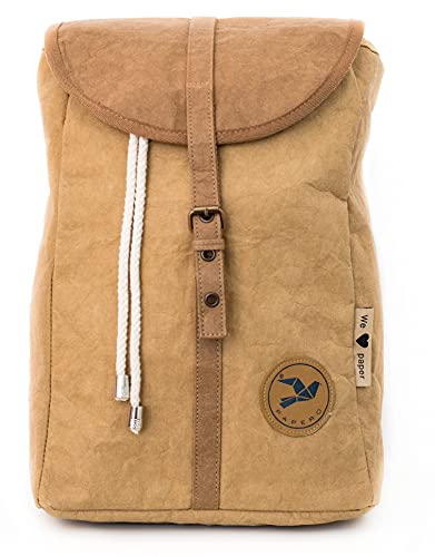 Papero ® Rucksack aus Kraft- Papier | OWL | Ultra minimalistisch Herren Damen, Robust, Wasserfest Vegan fair nachhaltig Urban Style FSC Zertifiziert | Daypack, Rolltop mit Laptopfach (hellbraun) von Monaco di Bavaria