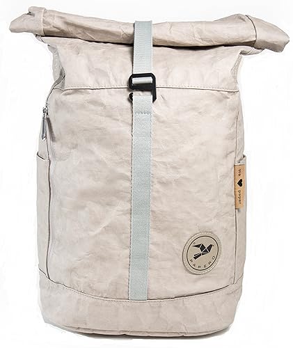 Papero ® Rucksack aus Kraft- Papier | YETI | Ultra minimalistisch Herren Damen, robust & wasserfest, Veganer nachhaltiger Urban Style FSC Zertifiziert | als Daypack, Rolltop, Laptopfach für Uni (grau) von Monaco di Bavaria