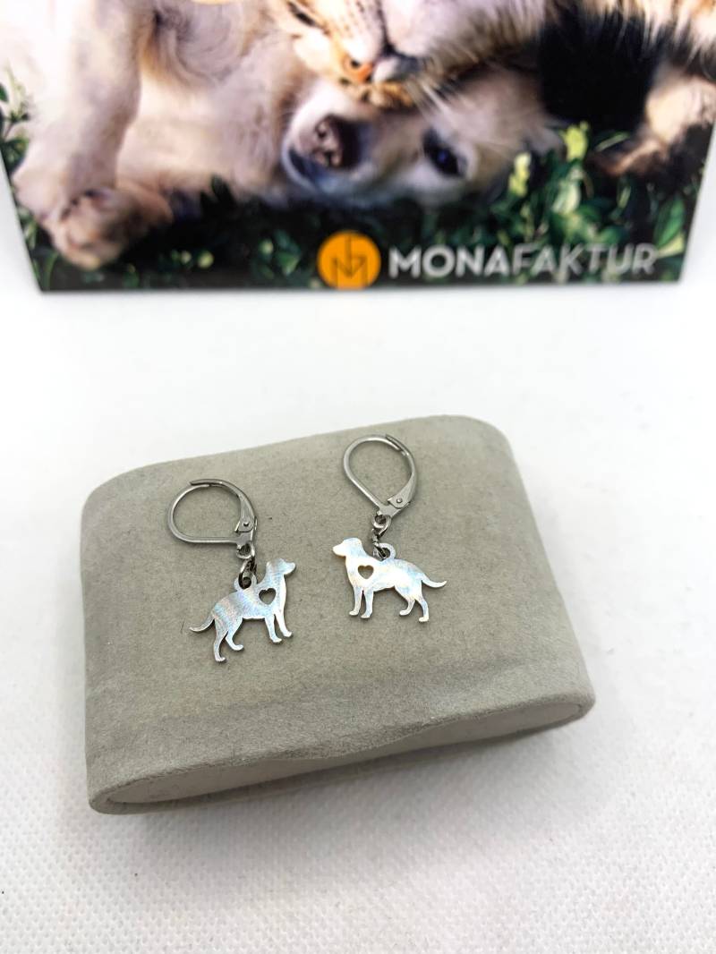Ohrringe Mit Wunderschönem, Zarten Anhänger Labrador, Beides Aus Edelstahl-Allergikerschmuck von Monafaktur