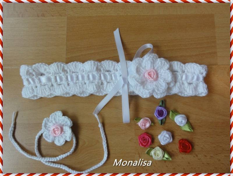 Gehäkelte Set Stirnband+Armband, Taufen in Weiß Und Creme Gehäkelte Set Stirnband+Armband, Taufen in Weiß Und Creme von Monalisa11Shop
