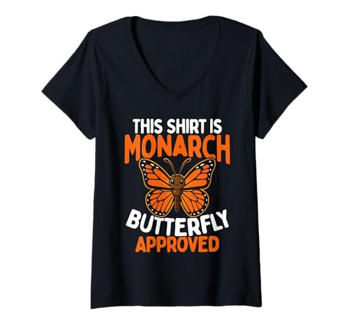 Damen Monarchfalter-Design, Naturgrafik, orange Schmetterlinge T-Shirt mit V-Ausschnitt Damen Monarchfalter-Design, Naturgrafik, orange Schmetterlinge T-Shirt mit V-Ausschnitt von Monarch Butterfly Art Designs