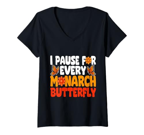 Damen Schmetterlinge Design Grafik Orange Monarch Schmetterling Natur T-Shirt mit V-Ausschnitt Damen Schmetterlinge Design Grafik Orange Monarch Schmetterling Natur T-Shirt mit V-Ausschnitt von Monarch Butterfly Art Designs