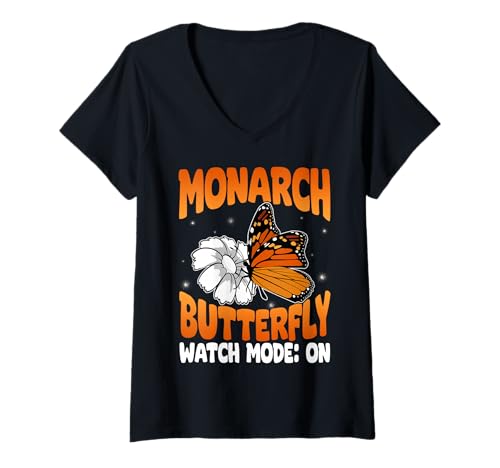 Damen Schmetterlinge Design Natur Orange Grafik Monarch Schmetterling T-Shirt mit V-Ausschnitt Damen Schmetterlinge Design Natur Orange Grafik Monarch Schmetterling T-Shirt mit V-Ausschnitt von Monarch Butterfly Art Designs