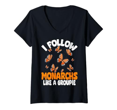 Damen Schmetterlinge Grafik Orange Ästhetischer Monarch-Schmetterling T-Shirt mit V-Ausschnitt Damen Schmetterlinge Grafik Orange Ästhetischer Monarch-Schmetterling T-Shirt mit V-Ausschnitt von Monarch Butterfly Art Designs