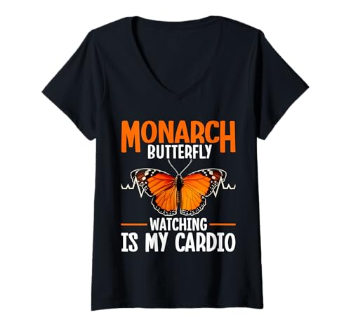 Damen Schmetterlinge Orange Grafik Natur Monarch Schmetterling T-Shirt mit V-Ausschnitt Damen Schmetterlinge Orange Grafik Natur Monarch Schmetterling T-Shirt mit V-Ausschnitt von Monarch Butterfly Art Designs