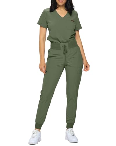 Monarch Uniforms Slim Fit Stretchy Scrubs Damen Jogger Scrub Set Slim Jogger Scrubs mit Einsteck-Top für Frauen, Olivgrün, Medium Zierlich Monarch Uniforms Slim Fit Stretchy Scrubs Damen Jogger Scrub Set Slim Jogger Scrubs mit Einsteck-Top für Frauen, Olivgrün, Medium Zierlich von Monarch Uniforms