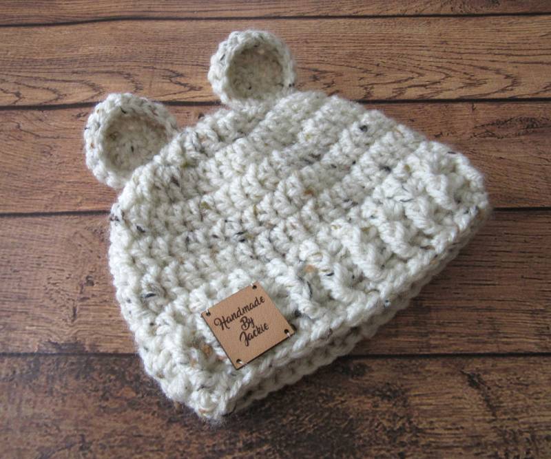 Gehäkelte Baby Bär Mütze Creme Gesprenkelte Acryl Mütze von Monarchdancer