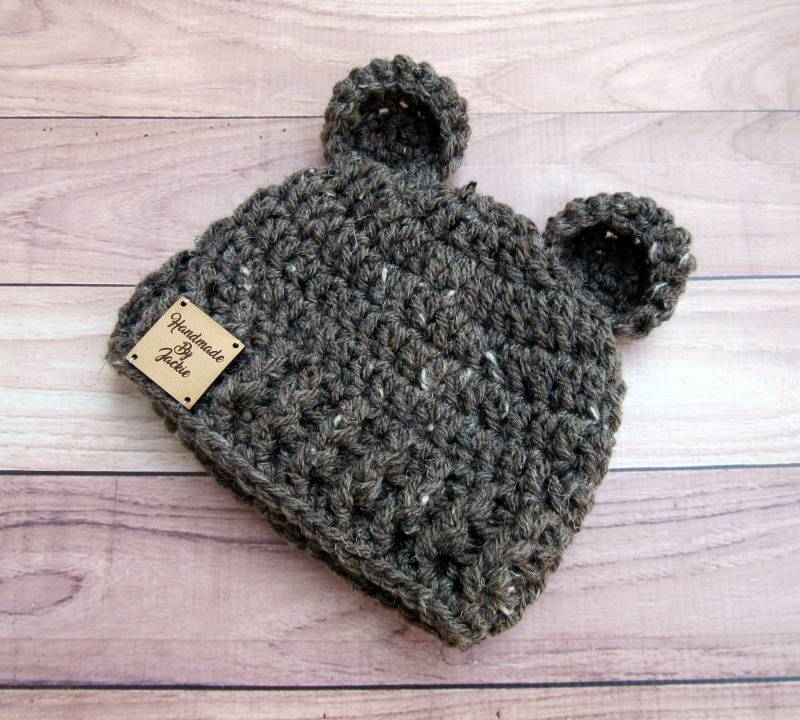 Gehäkelte Baby Bär Mütze Grau Neugeborene Winter Mütze von Monarchdancer