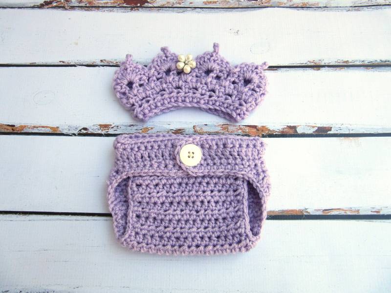 Gehäkelte Neugeborenen Krone Und Windel Cover Set Baby Girl Fotorequisite von Monarchdancer