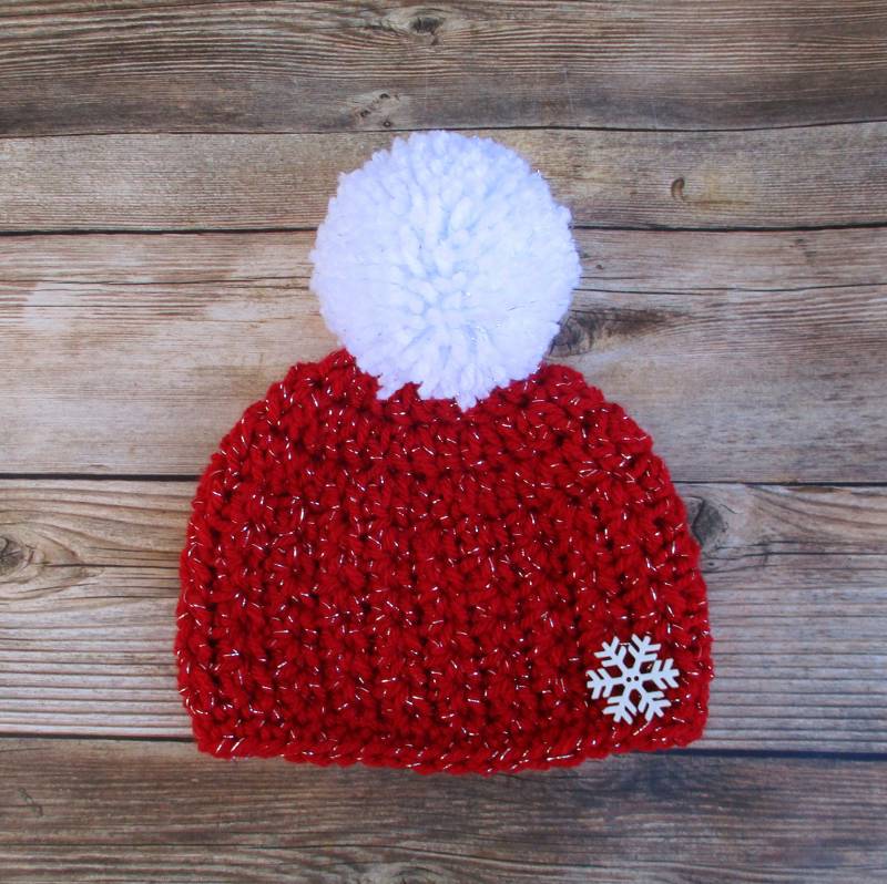 Gehäkelte Weihnachtsmütze Rote Schneeflocke Pom Mütze von Monarchdancer