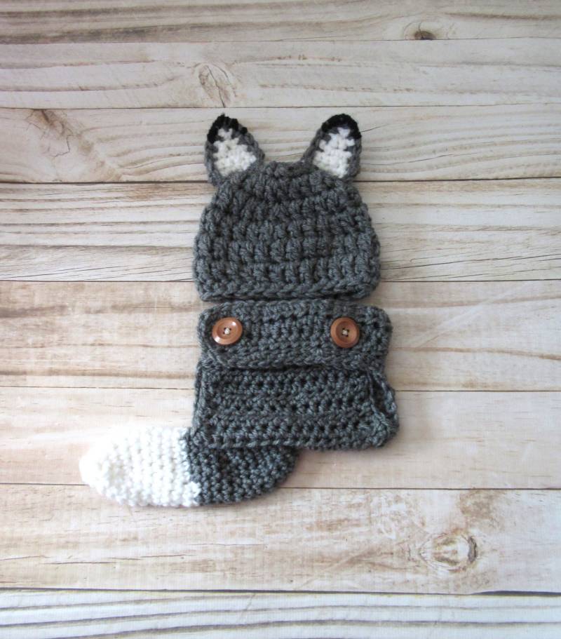 Gehäkelter Wolf Babykostüm Grau Meliert Neugeborenen Outfit von Monarchdancer