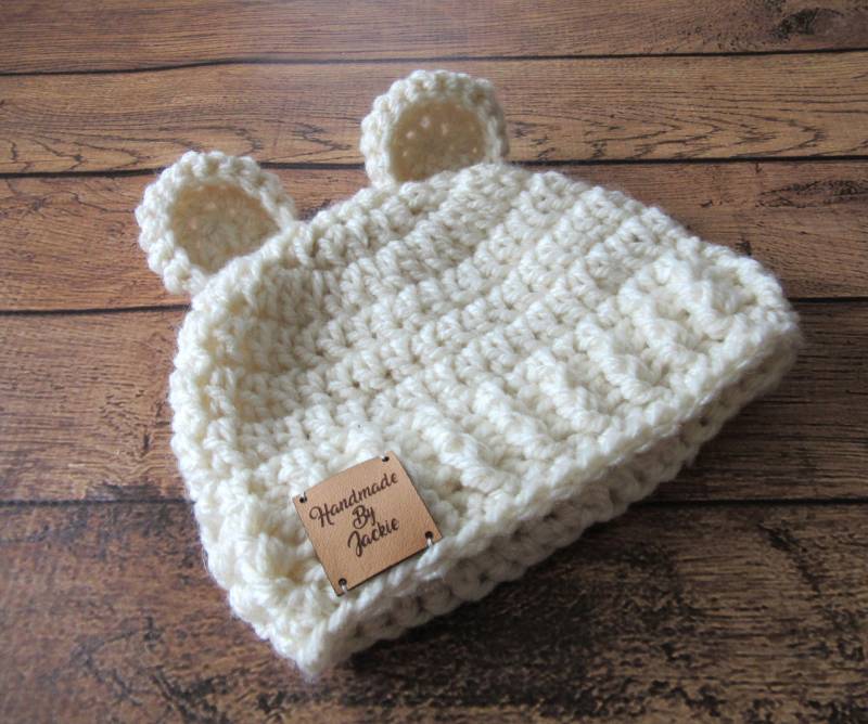 Häkeln Sie Neugeborenen Bären Hut Antike Weiße Acryl Baby Mütze von Monarchdancer