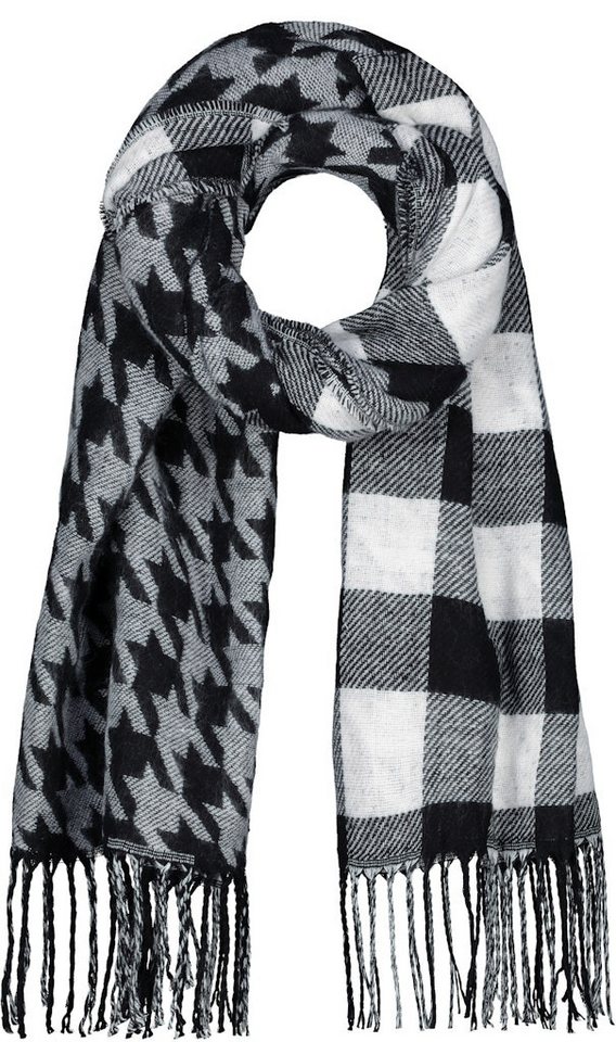 Monari Modeschal schwarz gemustert, Flauschiger Schal mit modischen Fransen von Monari