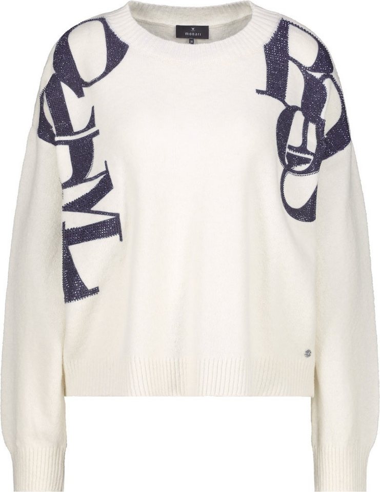 Monari Rundhalspullover Strickpullover Funkelnder Buchstabenaufdruck als Eyecatcher von Monari
