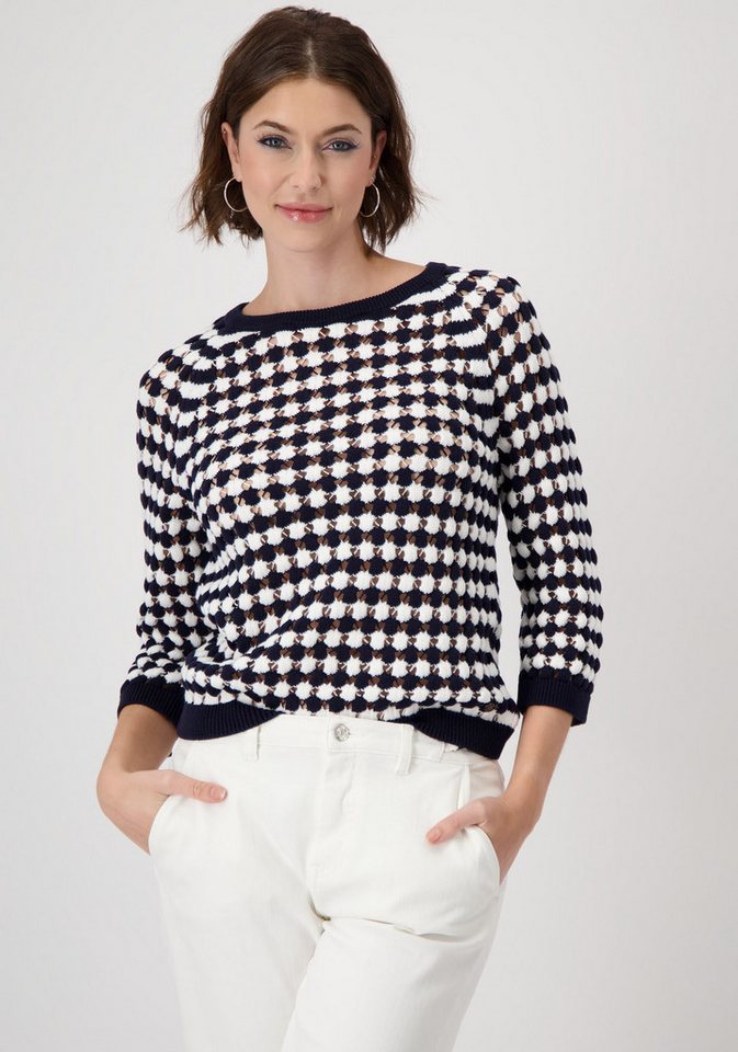 Monari Rundhalspullover aus zweifarbigen Strukturstrick von Monari