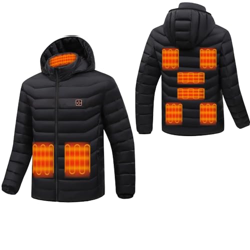 Monave Beheizte Daunenjacke für Herren und Damen, beheizte Jacke mit 9 Kohlefaser-Heizpads, 3 Temperaturstufen für Motorrad, Angeln, Skifahren, Outdoor-Aktivitäten, Schwarz, Schwarz , L von Monave