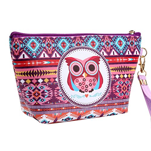 Monbedos Kulturbeutel für Damen mit Eulenmotiv, kleine Kosmetiktasche, wasserdichte Reisetasche, Schminktasche, Handtasche, mehrfarbige Tasche von Monbedos