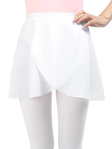 Ballettrock Mädchen Damen - (Höhe: 120-175 cm) aus Chiffon Ballett Wickelrock Tanzrock - ReinschlüPfen (M, Weiß) von Monbessi