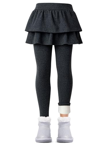 Mädchen Leggings mit Rock Winter Baumwolle Thermo Leggings Kinder Dicke Gefütterte(120, Dunkelgrau) von Monbessi