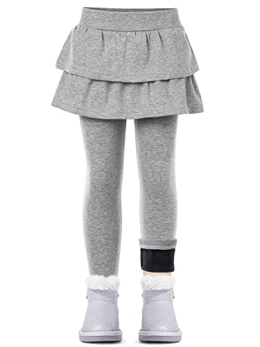 Mädchen Leggings mit Rock Winter Baumwolle Thermo Leggings Kinder Dicke Gefütterte (150, Grau) von Monbessi