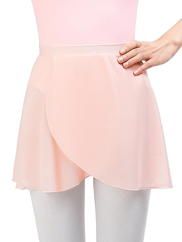 Monbessi Ballettrock Mädchen Damen - (Höhe: 120-175 cm) aus Chiffon Ballett Wickelrock Tanzrock - ReinschlüPfen (L, Rosa) von Monbessi