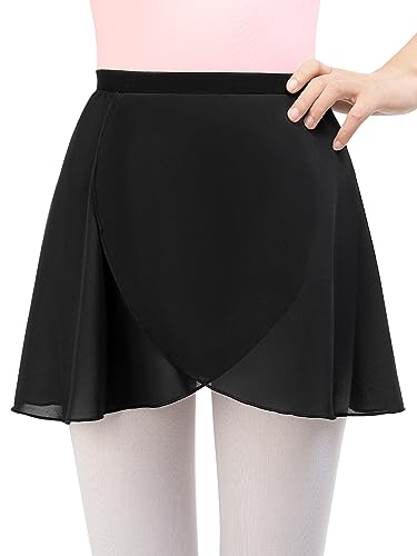 Monbessi Ballettrock Mädchen Damen - (Höhe: 120-175 cm) aus Chiffon Ballett Wickelrock Tanzrock - ReinschlüPfen (S, Schwarz) von Monbessi