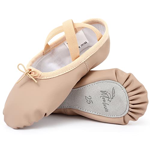 Monbessi Ballettschuhe Mädchen Leder mit Ganze Ledersohle Ballettschläppchen Mädchen Kinder (Beige, 23 EU)(Size: EU 26-33 Bitte Eine Nummer Kleiner Wählen) von Monbessi