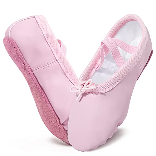 Monbessi Ballettschuhe Mädchen Leder mit Ganze Ledersohle Ballettschläppchen Mädchen Kinder (Violett-Beige, Bitte Aine Nummer Kleiner Wählen) von Monbessi